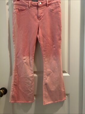 DL1961 Pink Ombre Flared Ankle Denim Jeans stretchy Fringe Hem so soft size 27